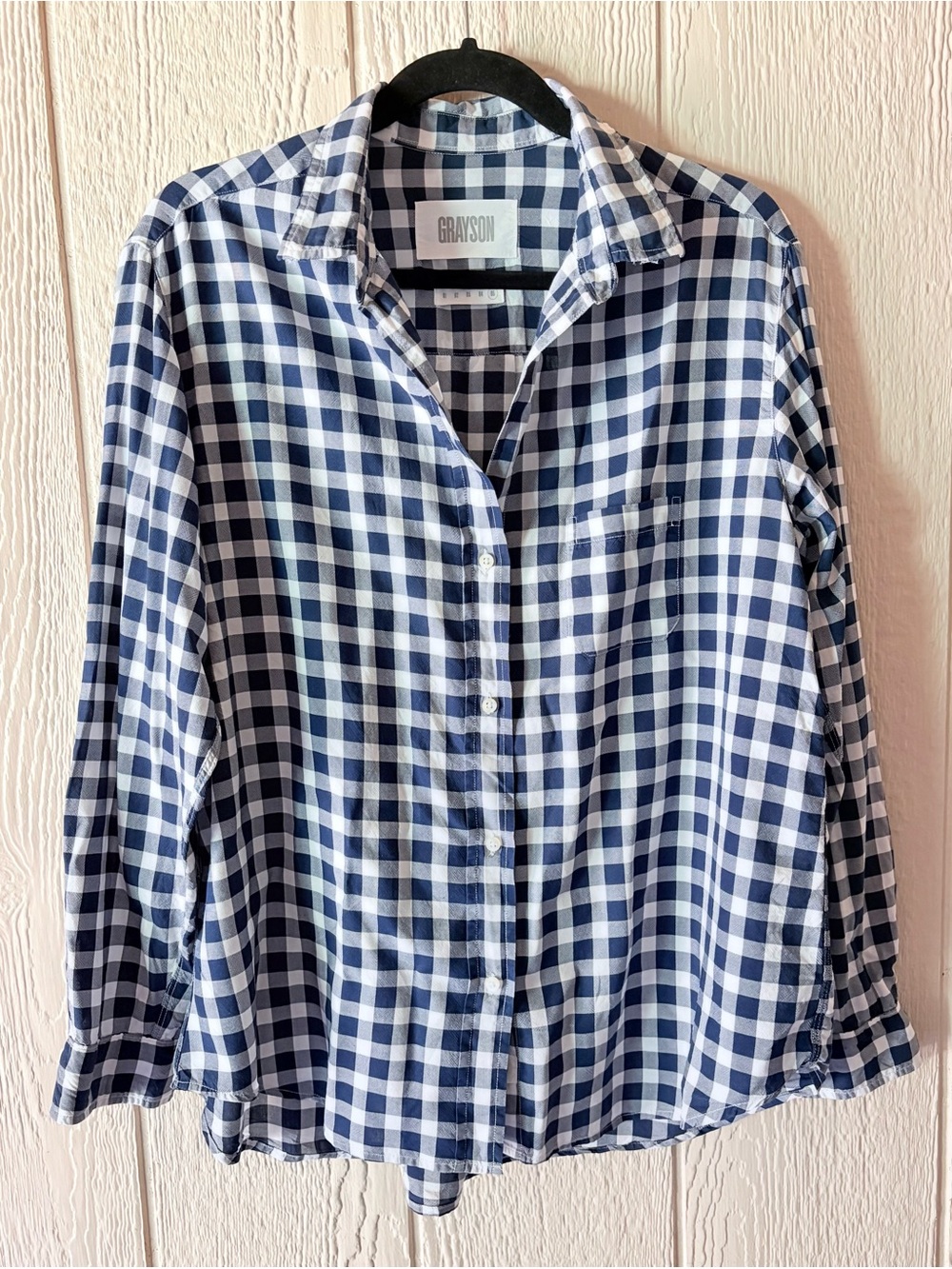 Grayson Frank & Eileen The Hero Gingham Button Down Shirt Navy White Size 05 XL